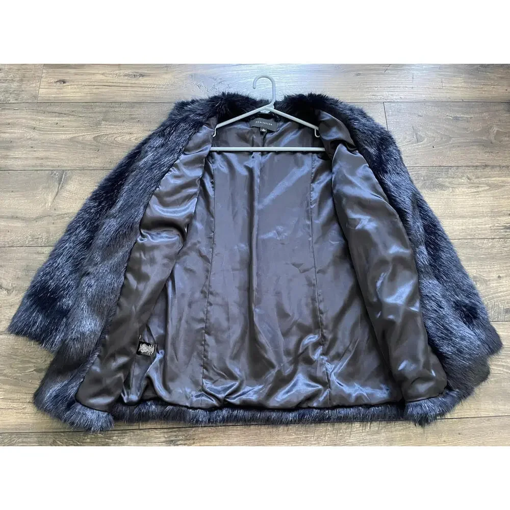 Ann Taylor Soft Faux Fur Jacket Coat Blue Medium - Picture 5 of 9
